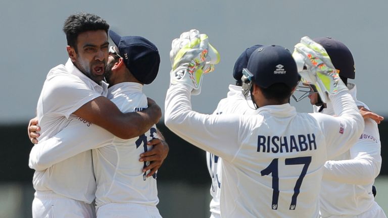 BCCI - India /team celebrates the wicket during day two of the second PayTM test match between India and England held at the Chidambaram Stadium in Chennai, Tamil Nadu, India on the 14th February 2021..Photo by Saikat Das / Sportzpics for BCCI