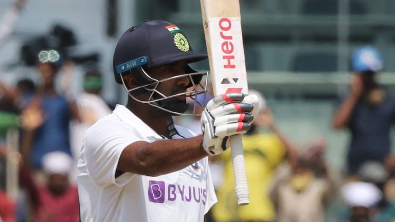 BCCI - Ravichandran Ashwin of India celebrates his fifty during day three of the second PayTM test match between India and England held at the Chidambaram Stadium stadium in Chennai, Tamil Nadu, India on the 15th February 2021..Photo by Pankaj Nangia/ Sportzpics for BCCI