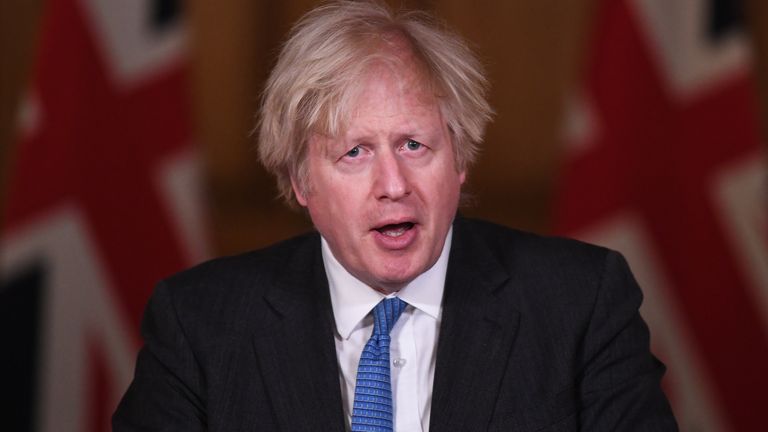Coronavirus - Mon Feb 15, 2021
Prime Minister Boris Johnson during a media briefing in Downing Street, London, on coronavirus (Covid-19). Picture date: Monday February 15, 2021.