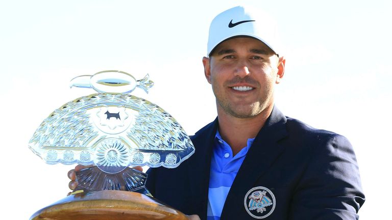 Brooks Koepka of the United States celebrates after winning the Phoenix Open at TPC Scottsdale 