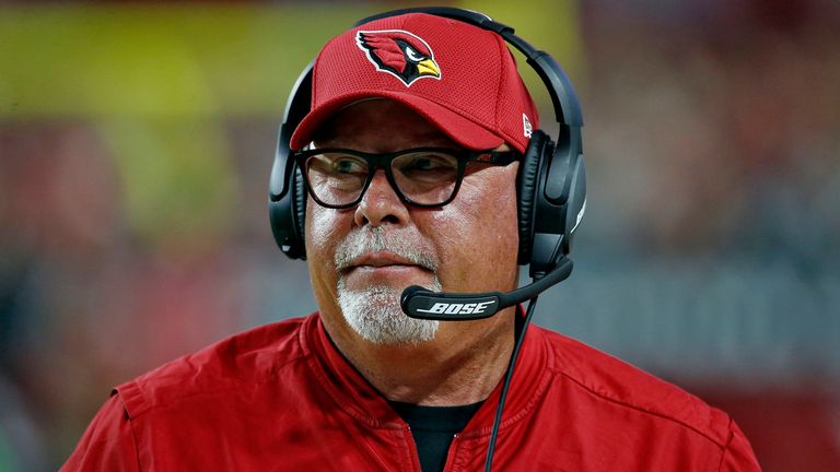 Arizona Cardinals head coach Bruce Arians watches during the second half of an NFL football game against the Jacksonville Jaguars, Sunday, Nov. 26, 2017, in Glendale, Ariz. (AP Photo/Ross D. Franklin)