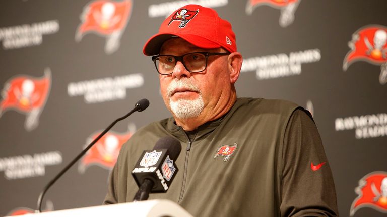 Tampa Bay Buccaneers head coach Bruce Arians takes questions during a press conference at Raymond James Stadium in Tampa, Florida on Sunday, December 29, 2019. The Atlanta Falcons defeated the Tampa Bay Buccaneers 28-22 in overtime.