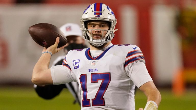 Buffalo Bills quarterback Josh Allen throws during the second half of the AFC championship NFL football game against the Kansas City Chiefs Sunday, Jan. 24, 2021, in Kansas City, Mo. (AP Photo/Charlie Riedel)