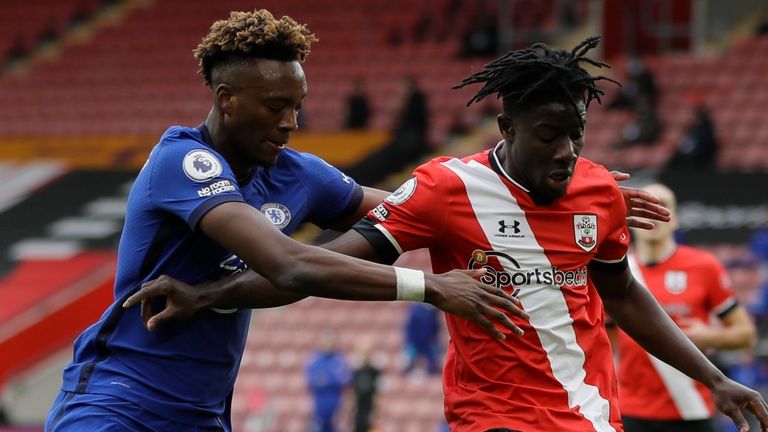Chelsea's Tammy Abraham (left) and Southampton's Mohammed Salisu challenge for the ball