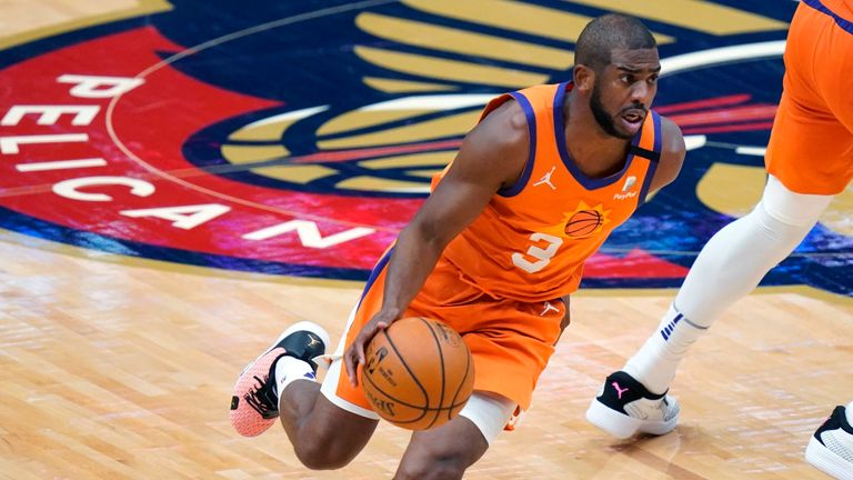 Phoenix Suns guard Chris Paul drives the ball down court against New Orleans Pelicans