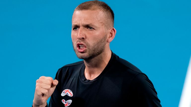 Dan Evans of Great Britain pumps his fist during day three of the Group C singles match at the 2020 ATP Cup Tennis at Ken Rosewall Arena on January 05, 2020 in Sydney, Australia. (Photo by Speed Media/Icon Sportswire) (Icon Sportswire via AP Images)