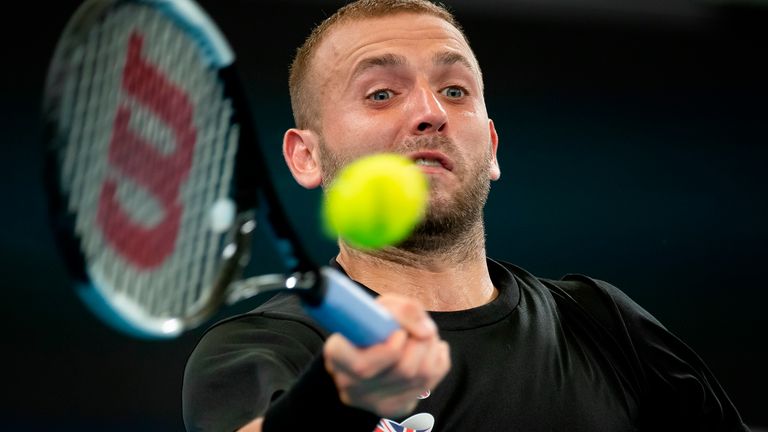 Dan Evans of Great Britain plays a forehand during day seven of the quarter-final singles match at the 2020 ATP Cup Tennis at Ken Rosewall Arena on January 09, 2020 in Sydney, Australia. (Photo by Speed Media/Icon Sportswire) (Icon Sportswire via AP Images)