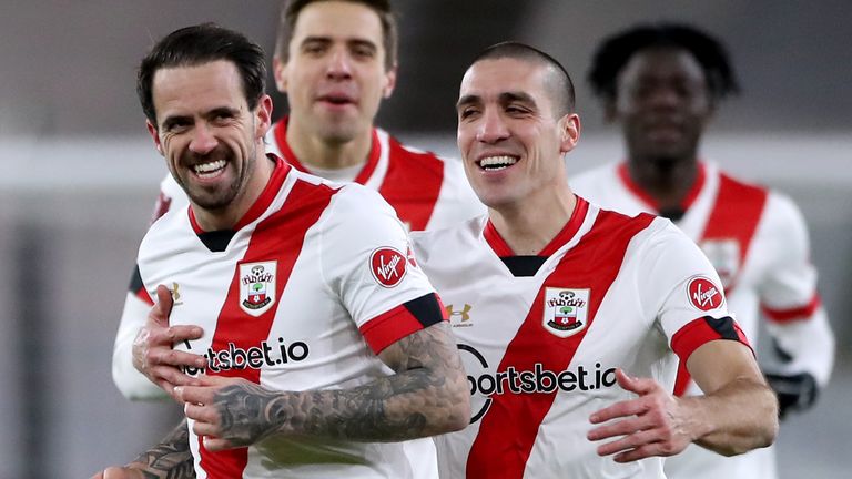 Danny Ings celebrates after VAR awarded his goal against Wolves in the FA Cup fifth round