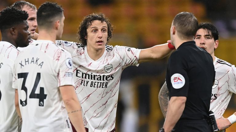 David Luiz was sent off for a professional foul during the defeat to Wolves