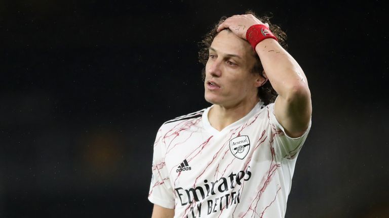 David Luiz was sent off for the third time in his Arsenal career against Wolves on Tuesday