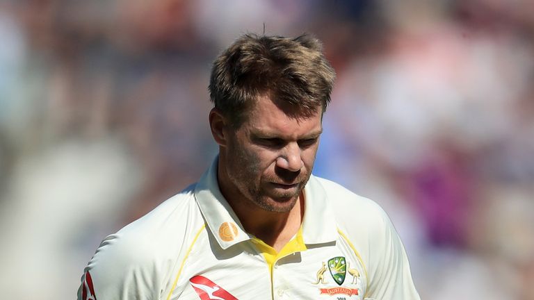 Australia&#39;s David Warner walks off after being dismissed during day four of the fifth test match at The Kia Oval, London.