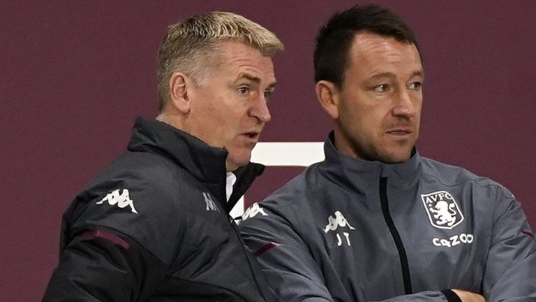 Aston Villa boss Dean Smith with assistant John Terry