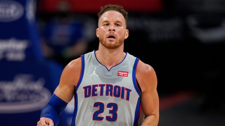 Detroit Pistons forward Blake Griffin plays during the second half of an NBA basketball game