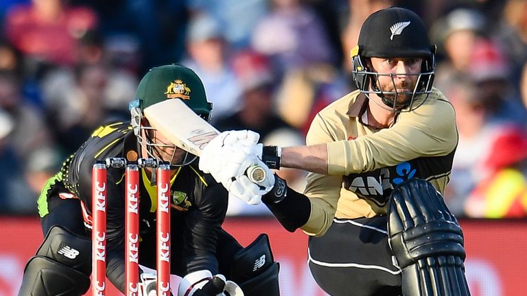 New Zealand's Devon Conway batting against Australia in first T20 in Christchurch (Associated Press)
