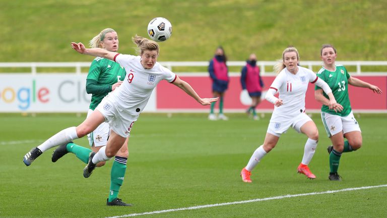 White gets in front of her marker to double England's lead in the first half