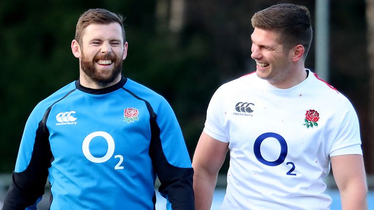 England's Elliot Daly (left) and captain Owen Farrell during the captain's run at the UCD Bowl, Dublin.
Read less