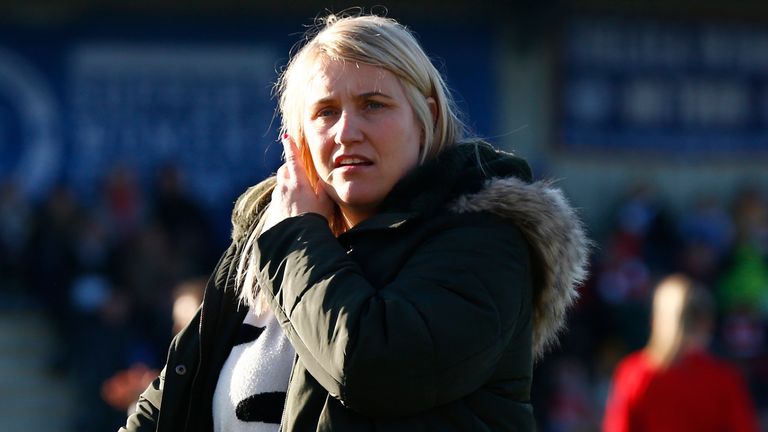 Chelsea Ladies Head Coach Emma Hayes during Barclays Women&#39;s Super League match between Arsenal Women and Chelsea Women (Photo by AFS/Espa-Images)(Credit Image: © ESPA Photo Agency/CSM via ZUMA Wire) (Cal Sport Media via AP Images)