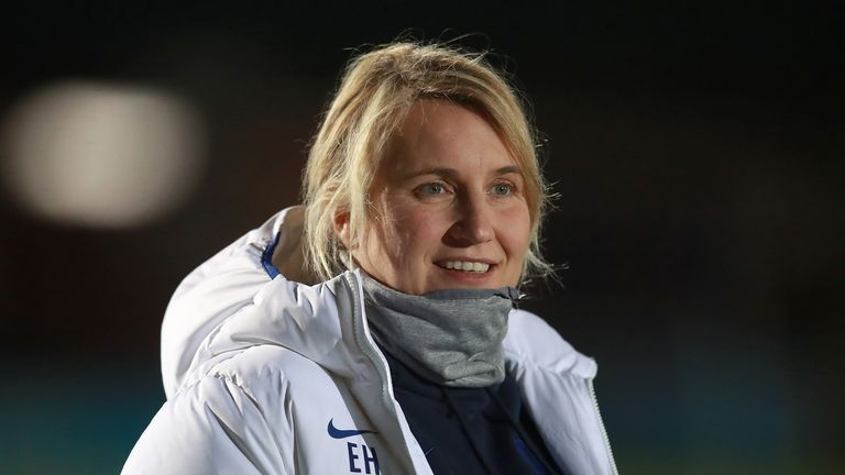 Chelsea&#39;s Manager Emma Hayes during the Women&#39;s Super League match at The Cherry Red Records Stadium, London. Issue date: Tuesday February 2, 2021.