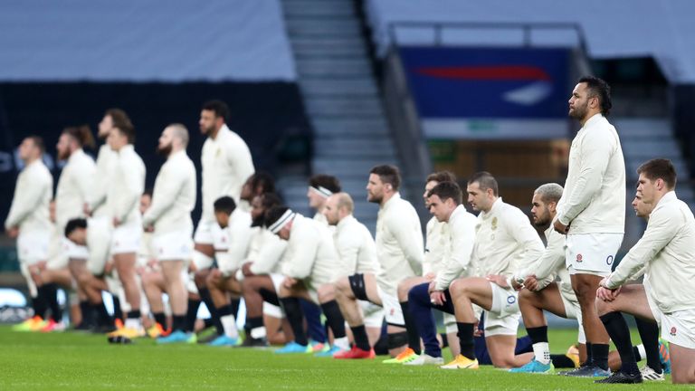 Some of England's players take a knee ahead of their Six Nations match against Scotland (PA image)