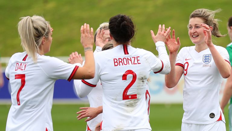 Ellen White celebrates her first goal against Northern Ireland