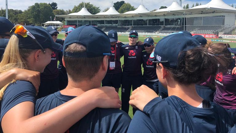 England Women huddle in Christchurch (Pic credit - ECB)