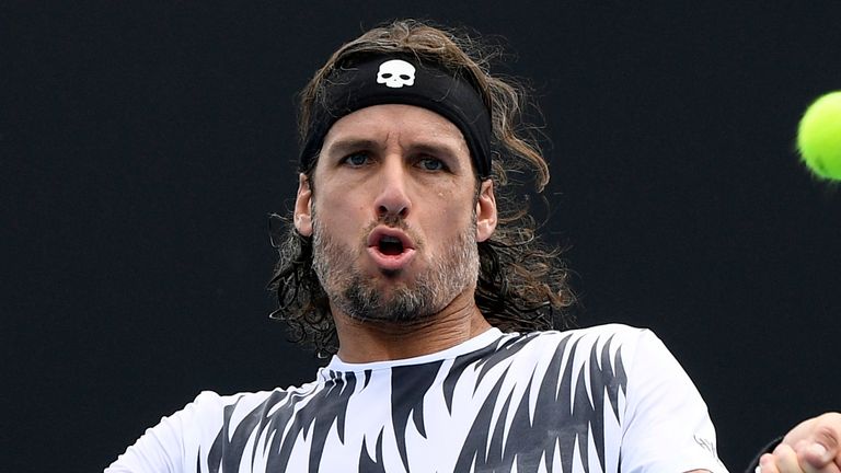 Feliciano Lopez in action against Italy&#39;s Lorenzo Sonego during their second round match at the Australian Open. (AP Photo/Andy Brownbill)