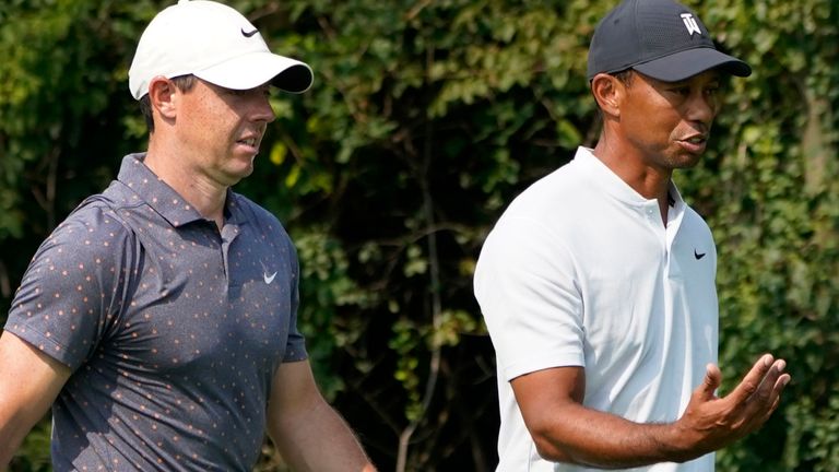 Rory McIlroy and Tiger Woods at the 2020 BMW Championship