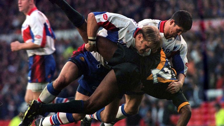 Australia turned over as Paul Atcheson (left) and Andy Farell of Great Britain turnover Ken Nagas of Australia as Great Britain go onto victory in the second Test Match today.Photo John Giles.PA.