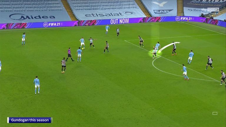 Gundogan makes a run in behind Newcastle's defence