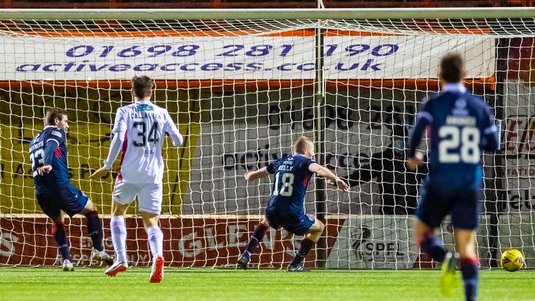 Stephen Kelly inadvertently diverts a low cross into his own net at Hamilton