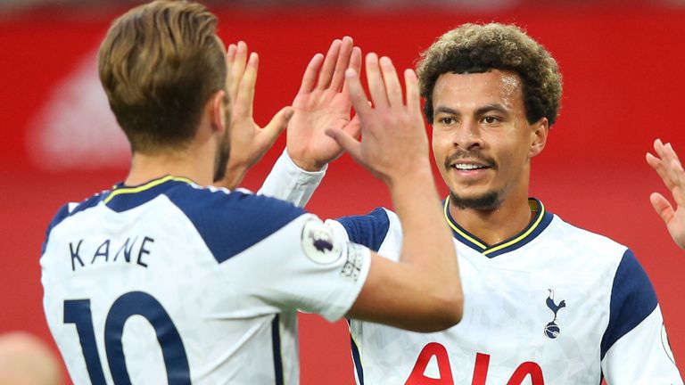Dele Alli and Harry Kane celebrate in win at Old Trafford in October