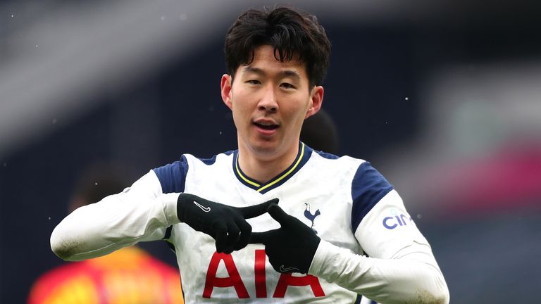 Heung-Min Son celebrates after putting Spurs 2-0 up against West Brom