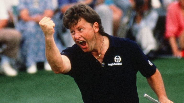 Ian Woosnam Celebrates His Final Putt On The 18th Green During The Final Round Of The 1991 Masters