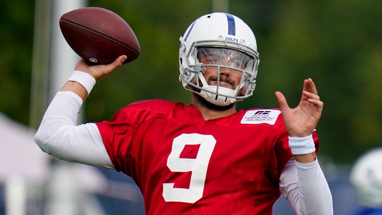 Colts quarterback Eason practices during August's training camp  (AP Photo/Michael Conroy)