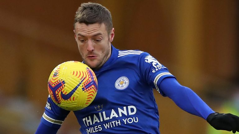 Jamie Vardy controls the ball after being introduced as a substitute