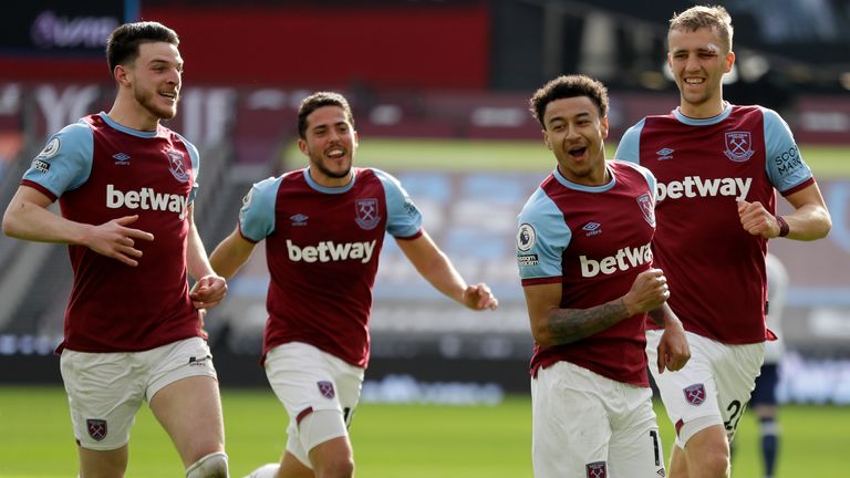 Jesse Lingard celebrates scoring West Ham's second (AP)