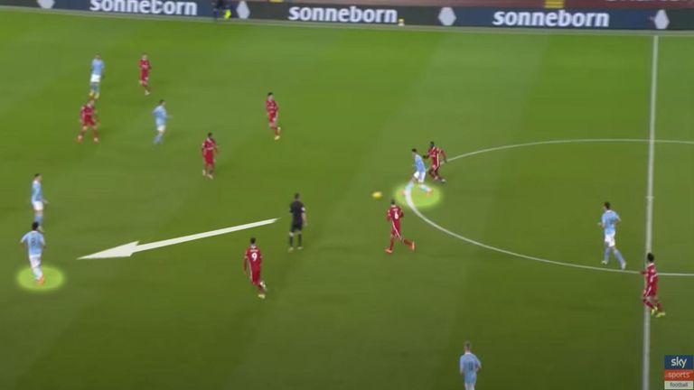 Joao Cancelo's pass to llkay Gundogan in the build-up to Manchester City's opening goal against Liverpool