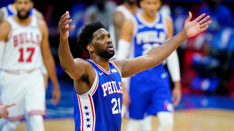 Philadelphia 76ers&#39; Joel Embiid plays during an NBA basketball game against the Chicago Bulls