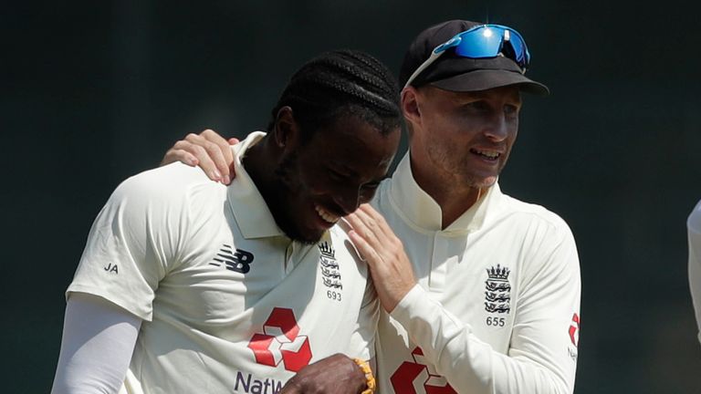 BCCI - Jofra Archer of England  celebrates the wicket of Shubman Gill of India during day three of the first test match between India and England held at the Chidambaram Stadium stadium in Chennai, Tamil Nadu, India on the 7th February 2021..Photo by Saikat Das/ Sportzpics for BCCI