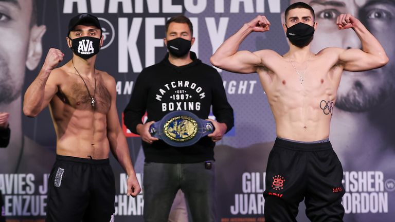HANDOUT PICTURE COMPLIMENTS OF MATCHROOM BOXING.David Avanesyan and Josh Kelly Weigh In ahead of their European Welterweight  Title fight on saturday..19 February 2021.Picture By Mark Robinson