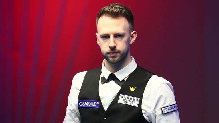 Judd Trump of England considers a shot to John Higgins of Scotland at the quarter final of 2020 Players Championship in Southport, the United Kingdom, 26 February 2020. Judd Trump of England defeated John Higgins of Scotland with 6-3.