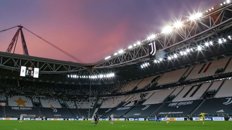 December 9, 2020, Turin, United Kingdom: Sarah Bouhaddi of Lyon plays the ball in this general view at sunset during the UEFA Womens Champions League match at Juventus Stadium, Turin. Picture date: 9th December 2020. Picture credit should read: Jonathan Moscrop/Sportimage(Credit Image: © Jonathan Moscrop/CSM via ZUMA Wire) (Cal Sport Media via AP Images)