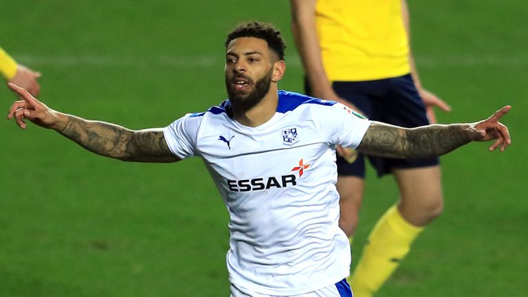 Kaiyne Woolery scored Tranmere's first goal in their 2-0 win over Oxford at the Kassam Stadium