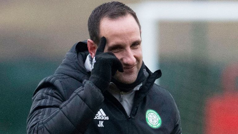 LENNOXTOWN, SCOTLAND - FEBRUARY 19: Assistant manager John Kennedy during a Celtic training session at Lennoxtown, on February 19, 2021, in Lennoxtown, Scotland. (Photo by Craig Foy / SNS Group)