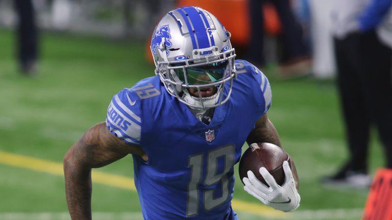 New Detroit Lions quarterback Jared Goff will be eager to keep hold of wide receiver Kenny Golladay. (AP Photo/Tony Ding)
