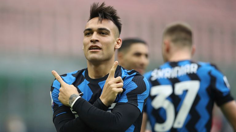 Lautaro Martinez celebrates after scoring in the Milan derby (Jonathan Moscrop/Sportimage)