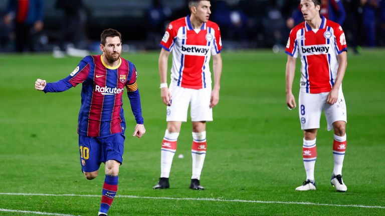 Lionel Messi scored twice for Barcelona against Alaves