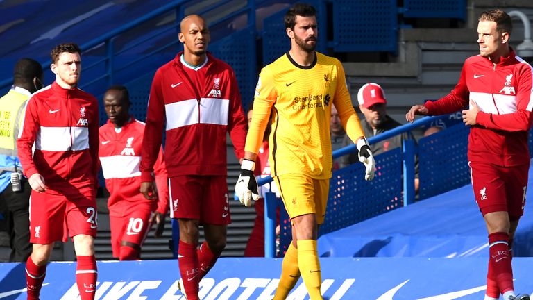 Andrew Robertson avec Fabinho, Alisson et Jordan Henderson