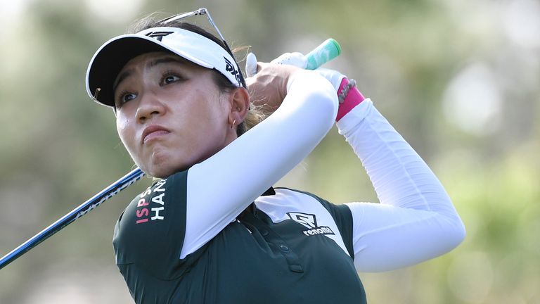 Lydia Ko of New Zealand watches her shot on the third hole of the third round of the Gainbridge LPGA