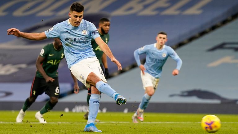 Rodri makes no mistake from the penalty spot but it wasn't convincing
